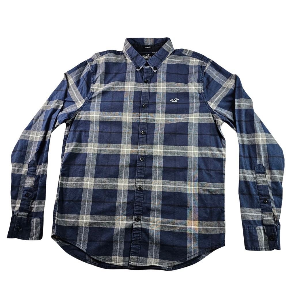 Hollister California Plaid Stretch Shirt Men's L Blue Button Down‎ Shirt